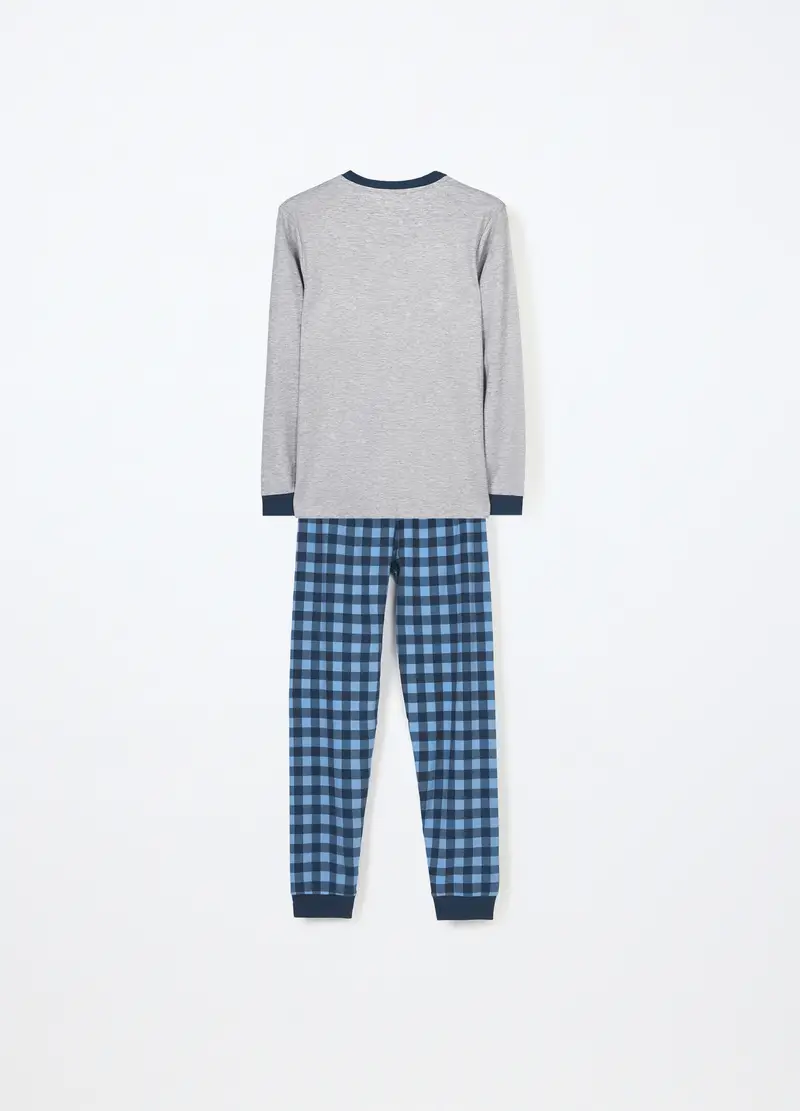 Set Pigiama Lungo In Interlock Di Misto Cotone Ragazzo, Bambino, Grigio chiaro miniatura 2