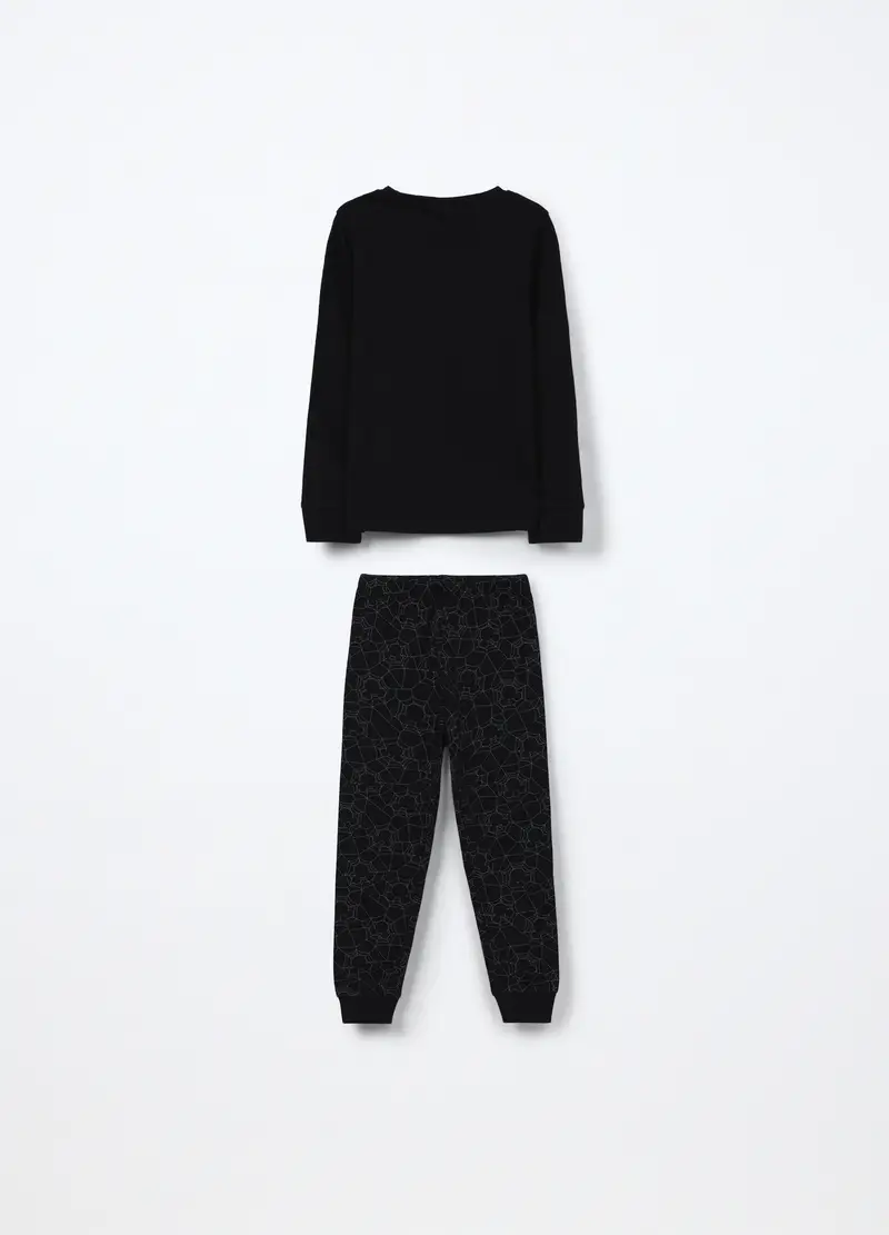 Set Pigiama Lungo In Interlock Di Puro Cotone Bambina, Nero stampa 1 miniatura 2