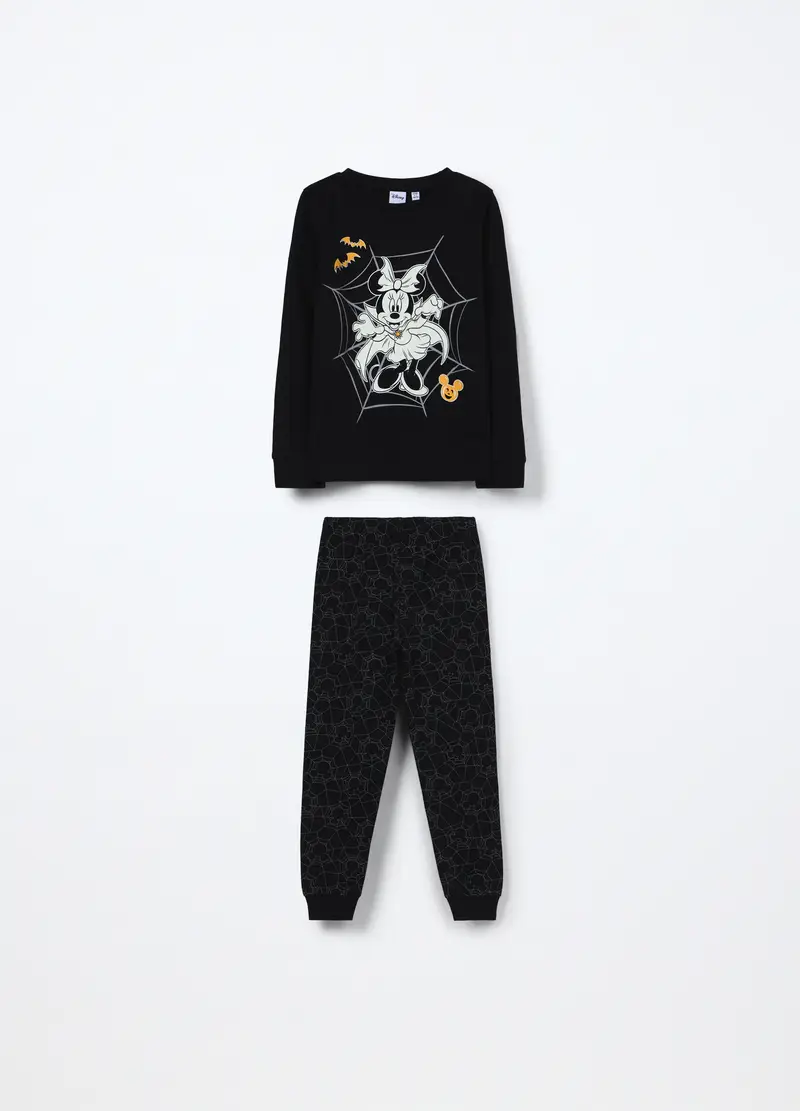 Set Pigiama Lungo In Interlock Di Puro Cotone Bambina, Nero stampa 1