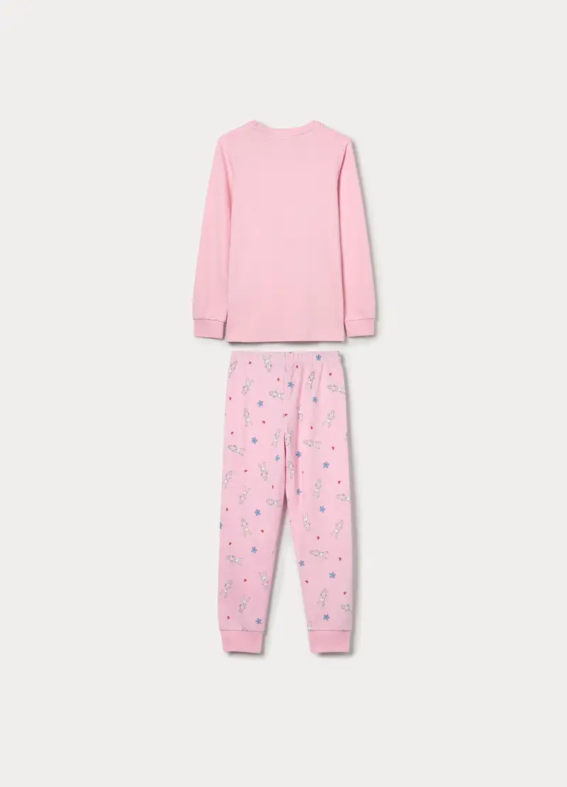 Set Pigiama Lungo In Interlock Di Puro Cotone Bambina, Rosa pastello miniatura 2