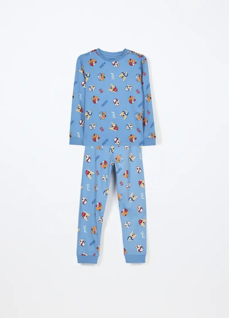 Set Pigiama Lungo In Interlock Di Puro Cotone Bambino, Azzurro cielo