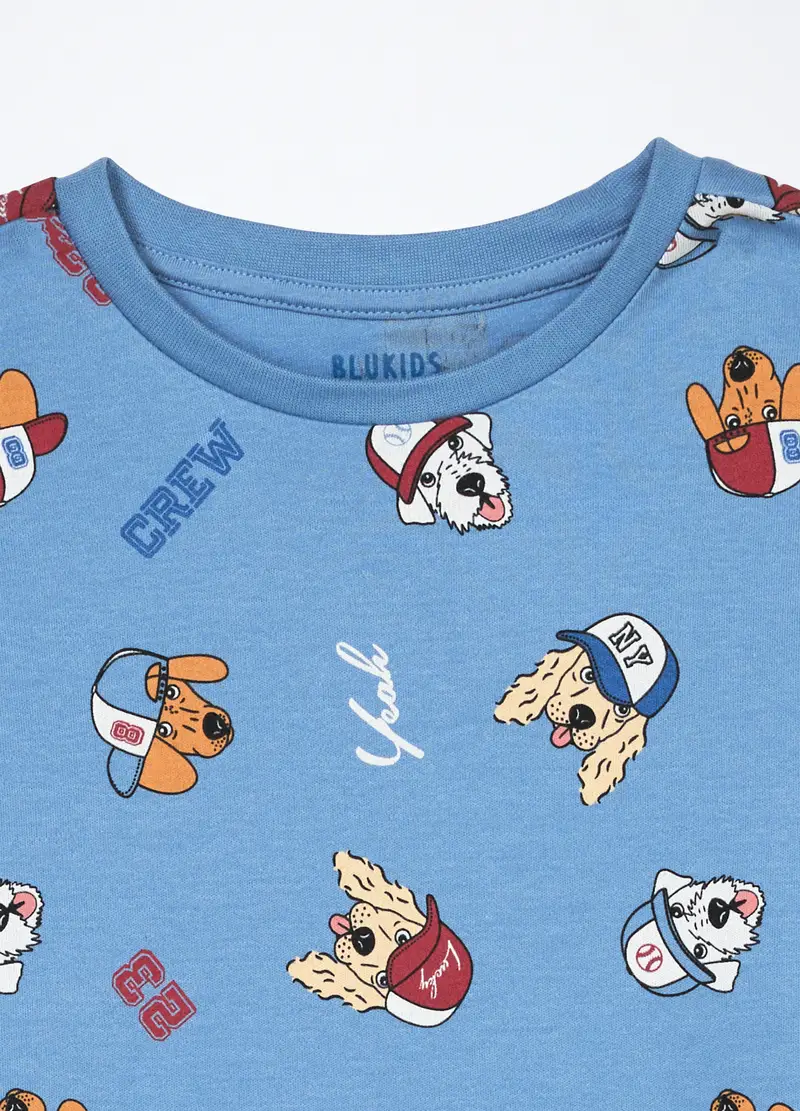 Set Pigiama Lungo In Interlock Di Puro Cotone Bambino, Azzurro cielo miniatura 3