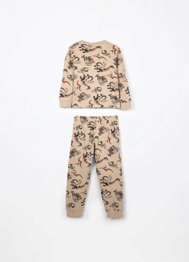 Set Pigiama Lungo In Interlock Di Puro Cotone Bambino, Beige chiaro miniatura 2