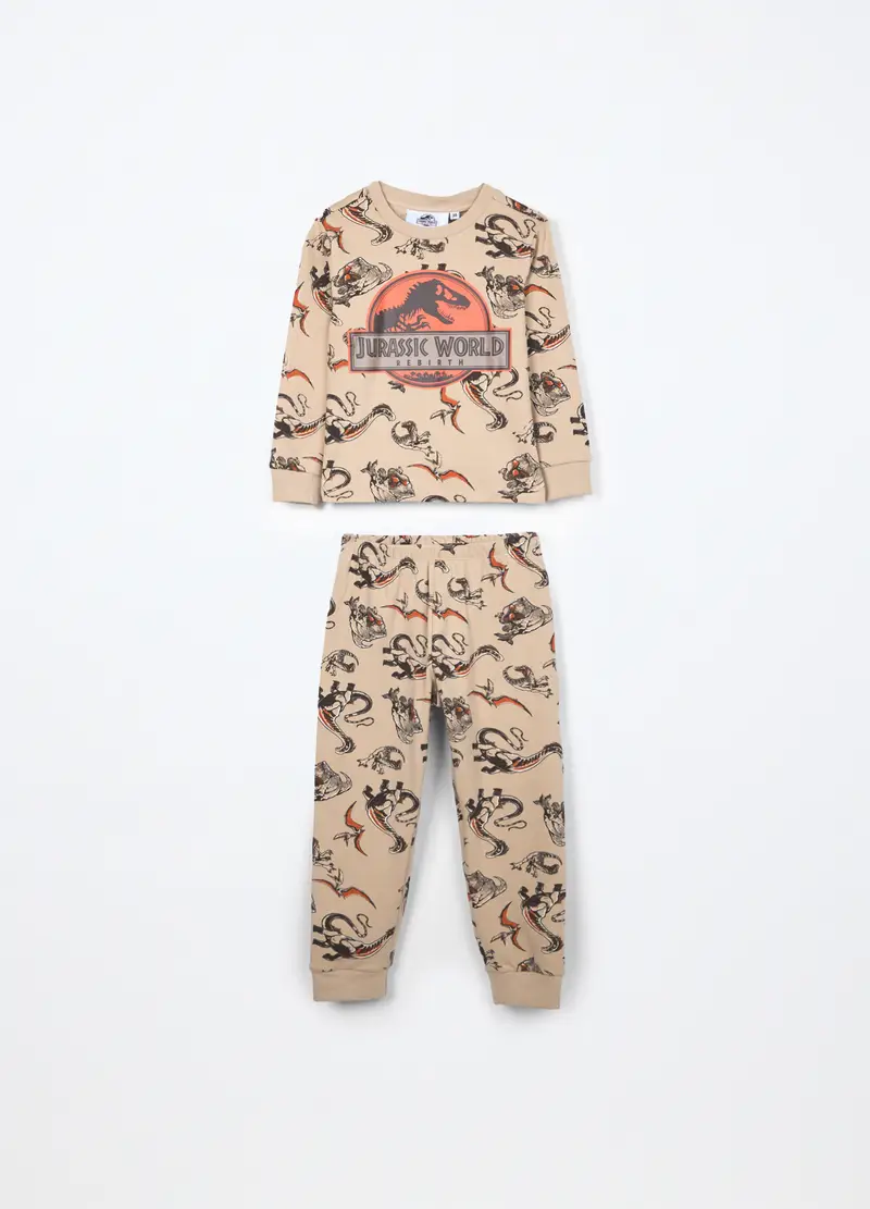 Set Pigiama Lungo In Interlock Di Puro Cotone Bambino, Beige chiaro