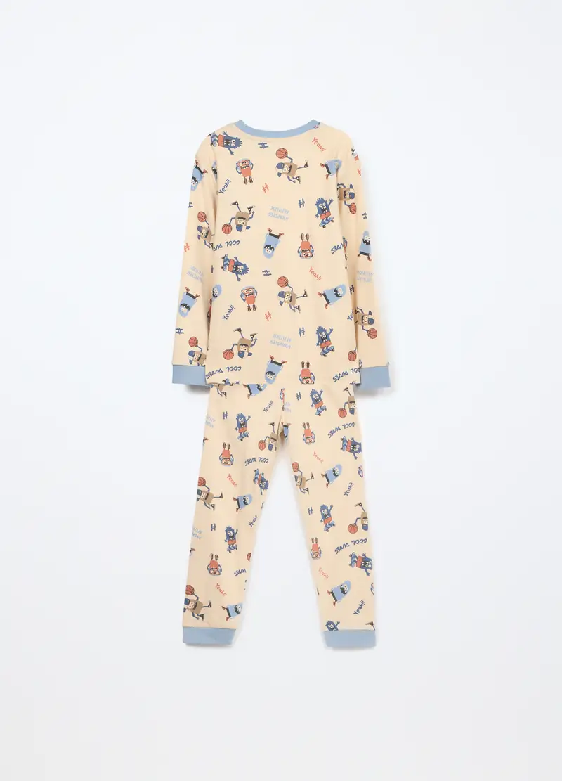 Set Pigiama Lungo In Interlock Di Puro Cotone Bambino, Beige chiaro miniatura 2