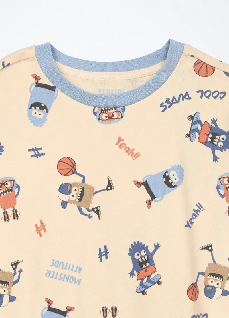 Set Pigiama Lungo In Interlock Di Puro Cotone Bambino, Beige chiaro miniatura 3