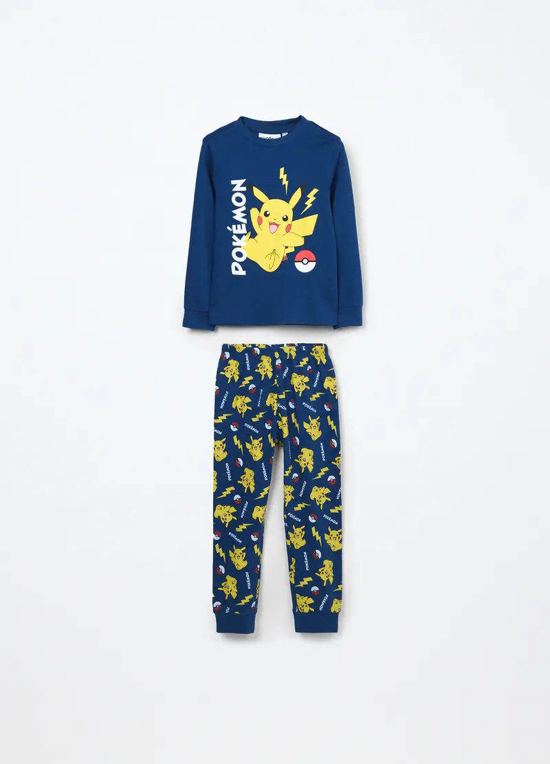 Set Pigiama Lungo In Interlock Di Puro Cotone Bambino, Blu indigo