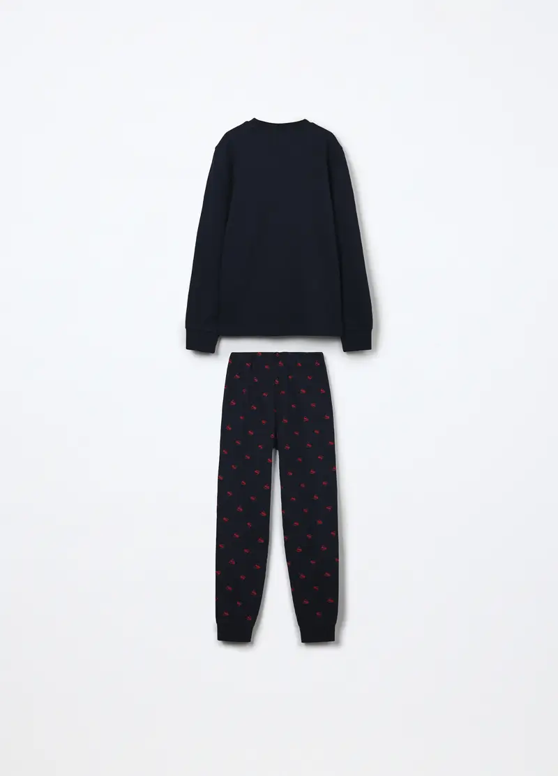 Set Pigiama Lungo In Interlock Di Puro Cotone Bambino, Blu scuro miniatura 2