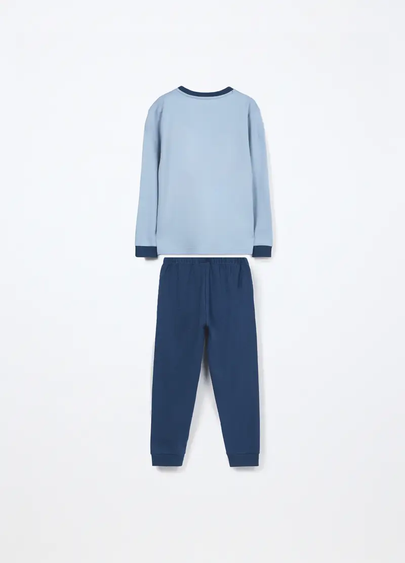 Set Pigiama Lungo In Interlock Di Puro Cotone Bambino, Blu scuro miniatura 2