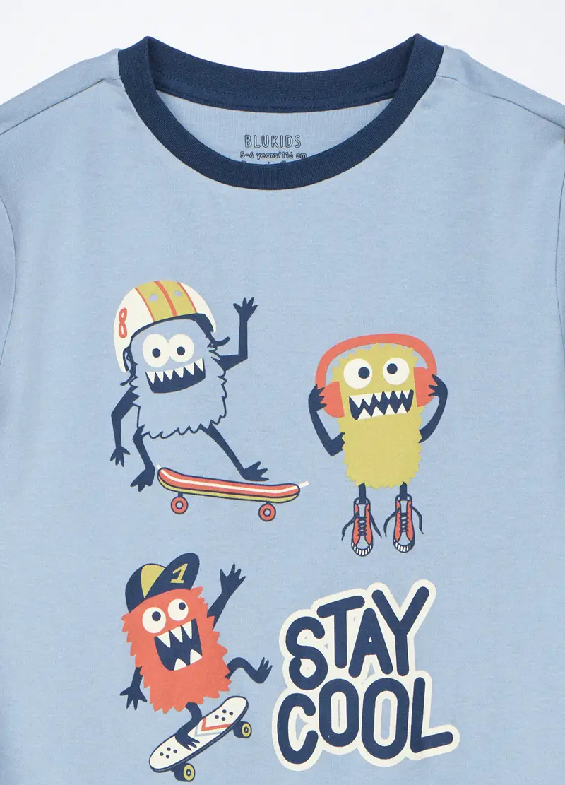 Set Pigiama Lungo In Interlock Di Puro Cotone Bambino, Blu scuro miniatura 3