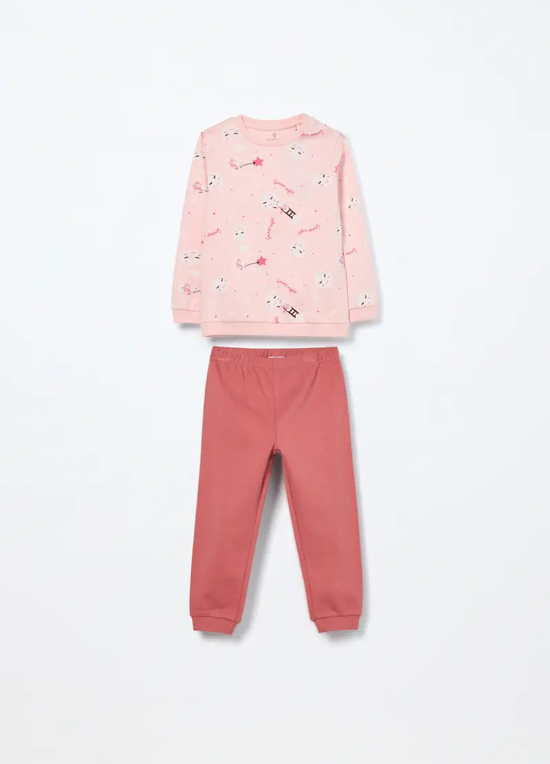 Set Pigiama Lungo In Interlock Di Puro Cotone, Neonata, Rosa chiaro