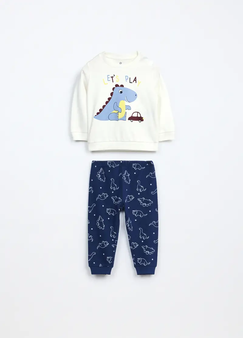 Set Pigiama Lungo In Interlock Di Puro Cotone Neonato, Blu scuro