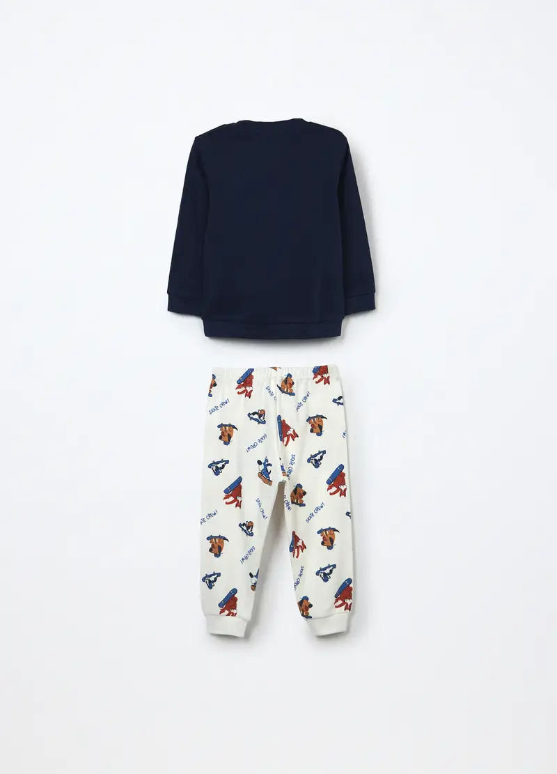 Set Pigiama Lungo In Interlock Di Puro Cotone Neonato, Blu scuro miniatura 2