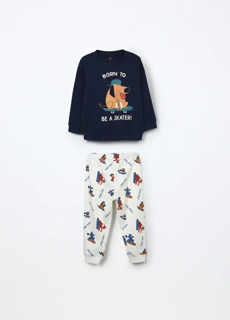 Set Pigiama Lungo In Interlock Di Puro Cotone Neonato, Blu scuro