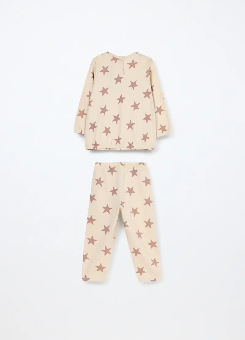 Set Pigiama Lungo In Interlock Di Puro Cotone Neonato, Neonata, Beige chiaro miniatura 2