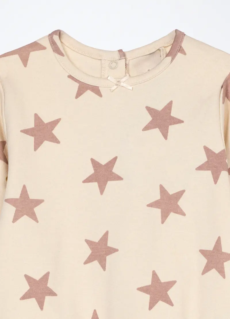 Set Pigiama Lungo In Interlock Di Puro Cotone Neonato, Neonata, Beige chiaro miniatura 3