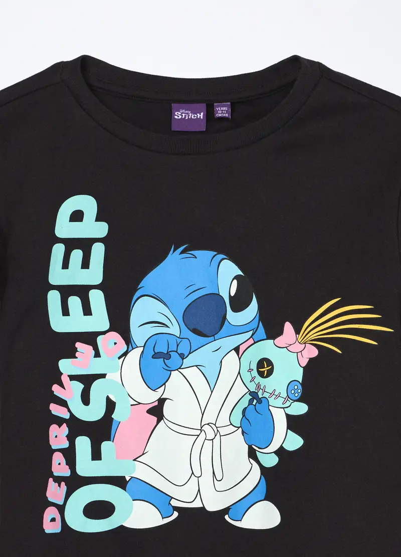 Set Pigiama Lungo In Interlock Di Puro Cotone Ragazza, Bambina, Nero miniatura 3