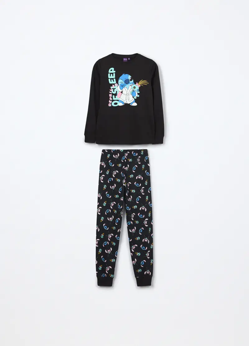 Set Pigiama Lungo In Interlock Di Puro Cotone Ragazza, Bambina, Nero