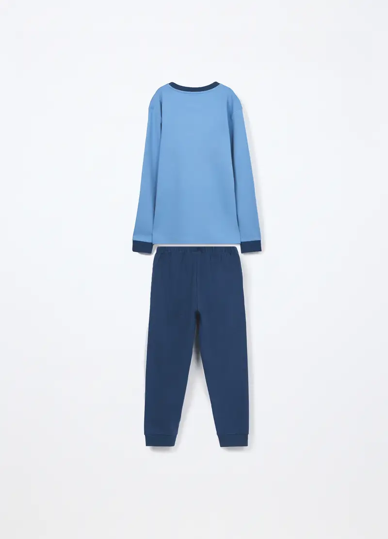 Set Pigiama Lungo In Interlock Di Puro Cotone Ragazzo, Bambino, Blu scuro miniatura 2