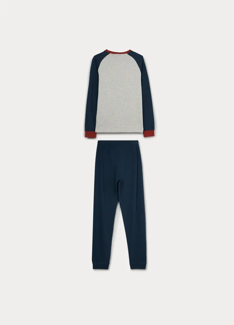 Set Pigiama Lungo In Interlock Ragazzo, Bambino, Blu/Grigio miniatura 2
