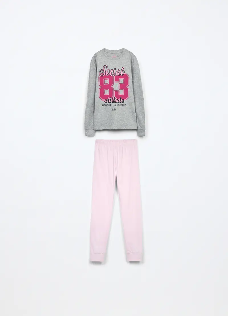 Blukids, Set Pigiama Lungo In Jersey Di Cotone Mélange Ragazza, Bambina, Rosa chiaro, Taglia: 10-11