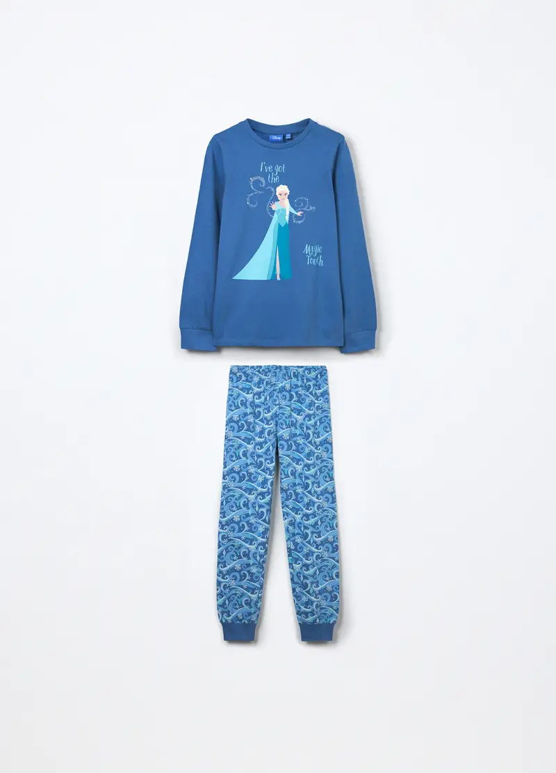Set Pigiama Lungo In Jersey Di Puro Cotone Bambina, Azzurro cielo
