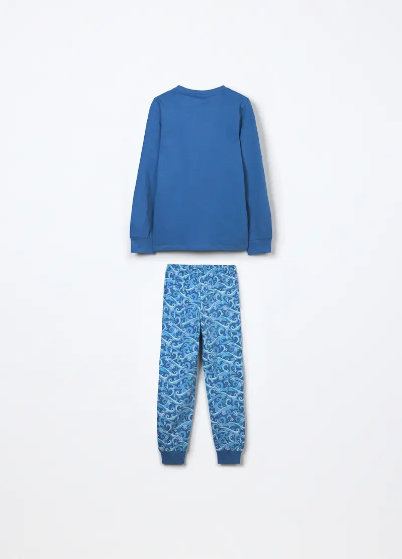 Set Pigiama Lungo In Jersey Di Puro Cotone Bambina, Azzurro cielo miniatura 2