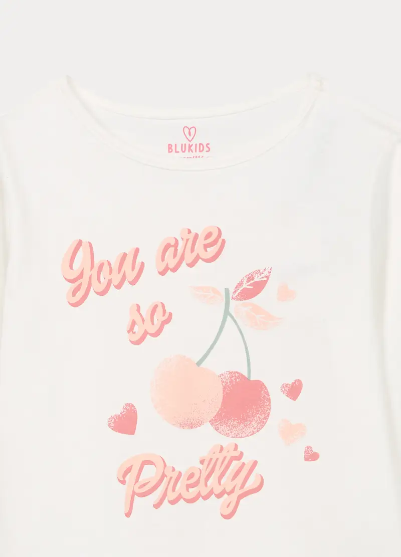 Set Pigiama Lungo In Jersey Di Puro Cotone Bambina, Bianco/Rosa miniatura 3