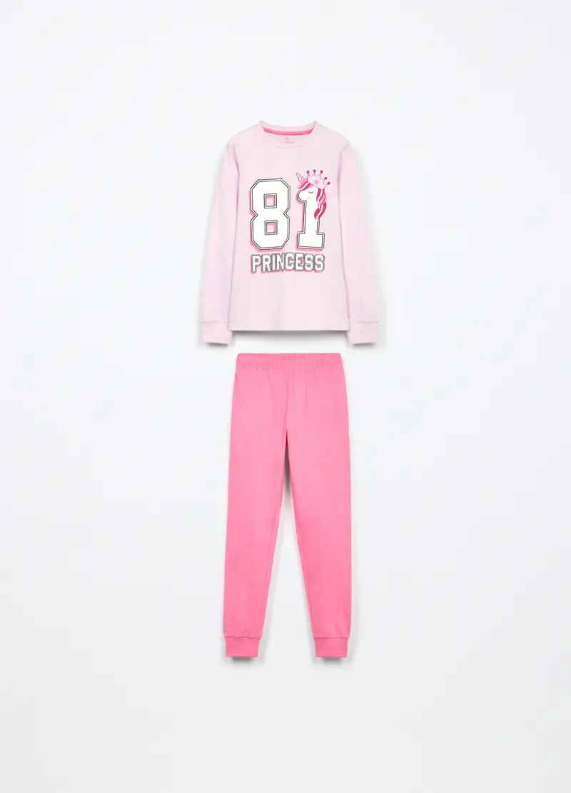 Blukids, Set Pigiama Lungo In Jersey Di Puro Cotone Bambina, Rosa cipria, Taglia: 3-4