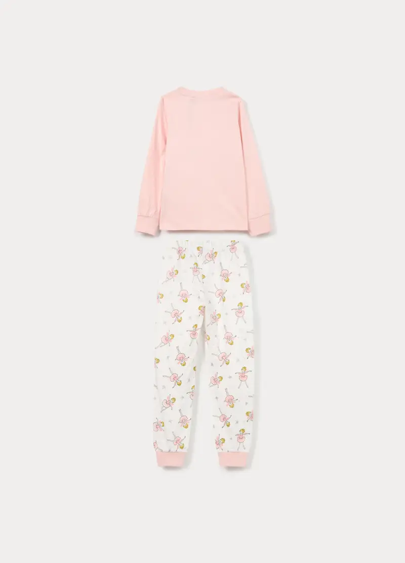 Set Pigiama Lungo In Jersey Di Puro Cotone Bambina, Rosa pastello miniatura 2