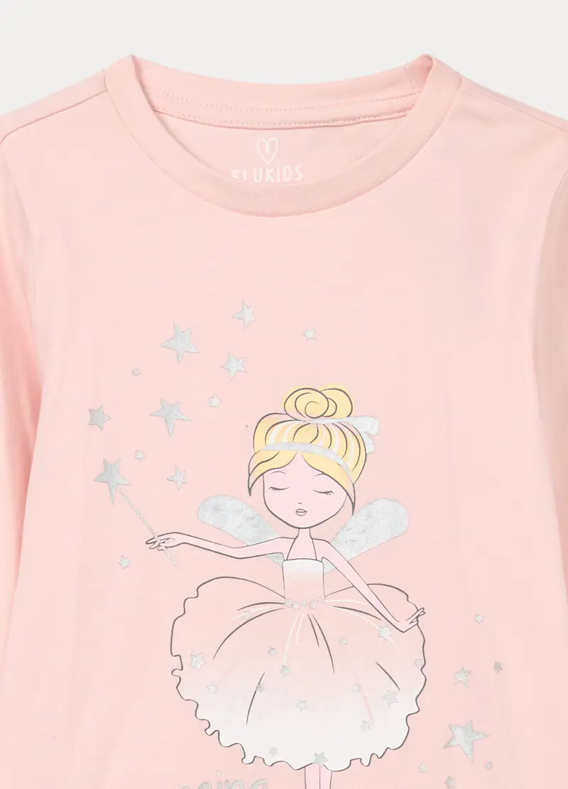 Set Pigiama Lungo In Jersey Di Puro Cotone Bambina, Rosa pastello miniatura 3