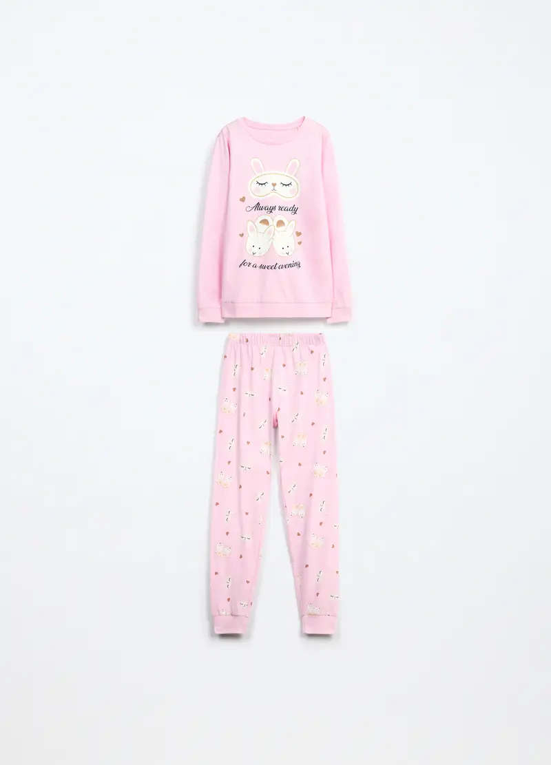 Blukids, Set Pigiama Lungo In Jersey Di Puro Cotone Bambina, Rosa pastello, Taglia: 3-4