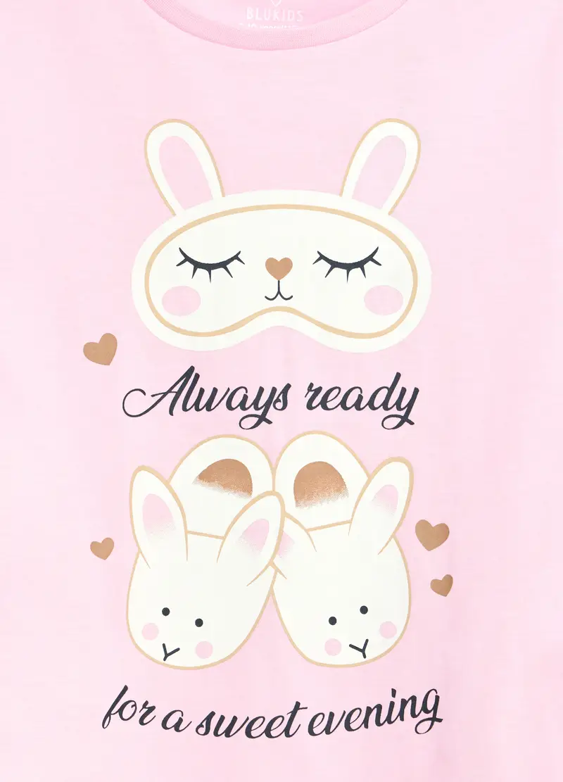 Blukids, Set Pigiama Lungo In Jersey Di Puro Cotone Bambina, Rosa pastello, Taglia: 3-4 miniatura 2