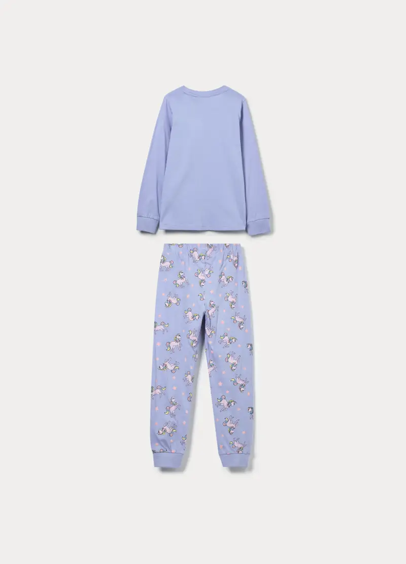 Set Pigiama Lungo In Jersey Di Puro Cotone Bambina, Viola lavanda miniatura 2