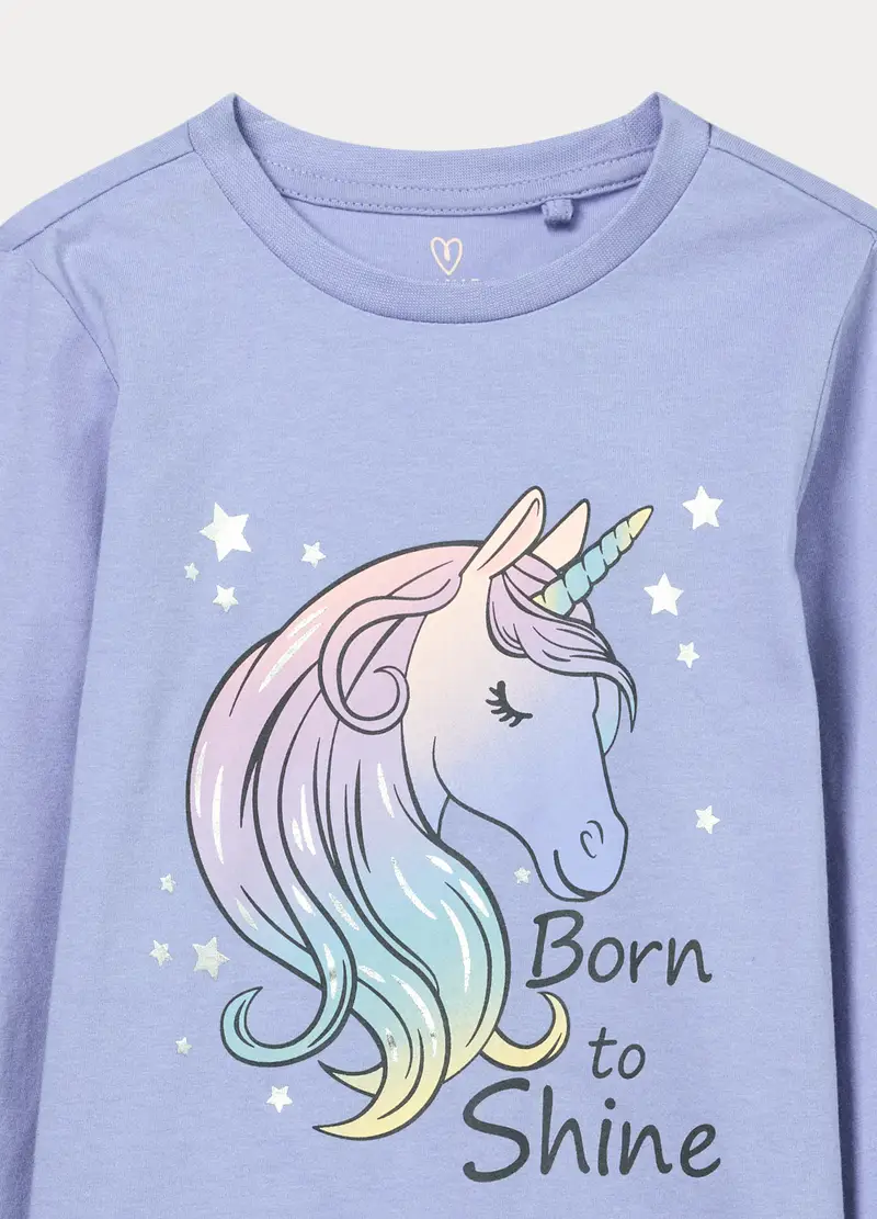 Set Pigiama Lungo In Jersey Di Puro Cotone Bambina, Viola lavanda miniatura 3