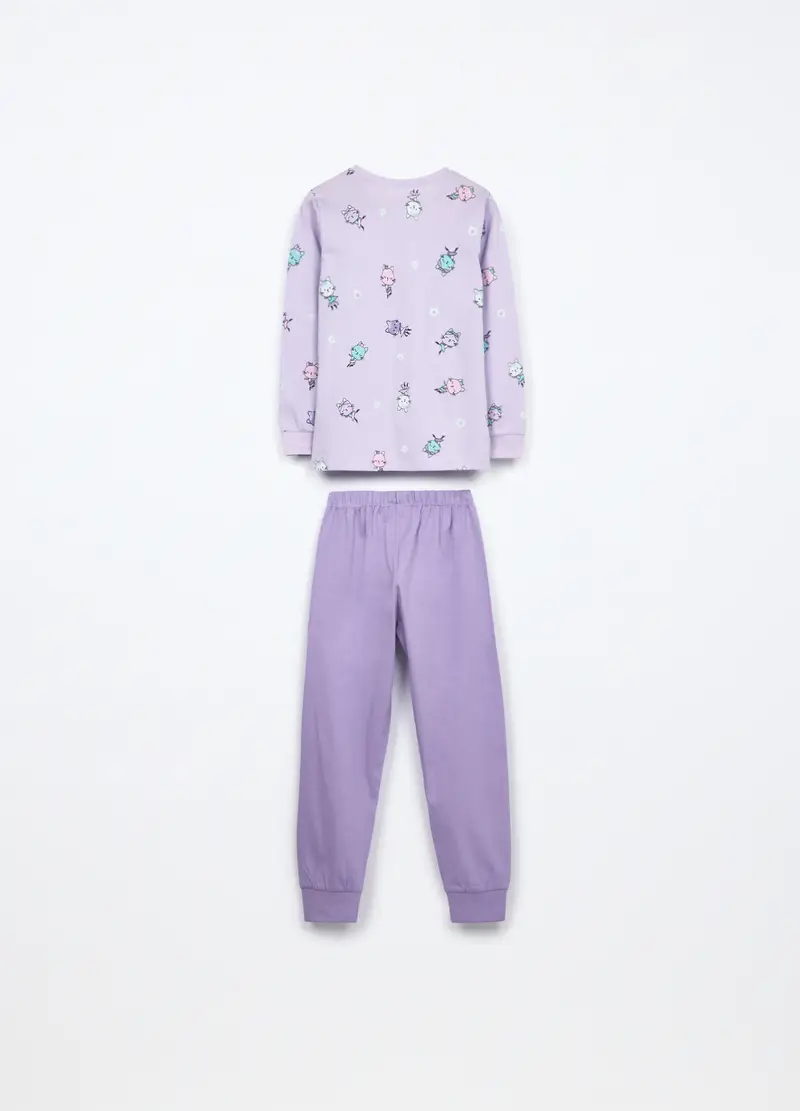 Set Pigiama Lungo In Jersey Di Puro Cotone Bambina, Viola lilla miniatura 2
