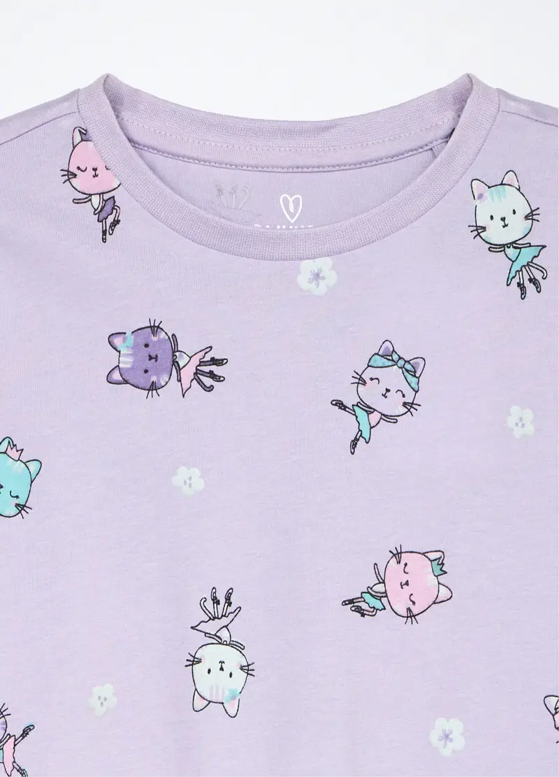 Set Pigiama Lungo In Jersey Di Puro Cotone Bambina, Viola lilla miniatura 3