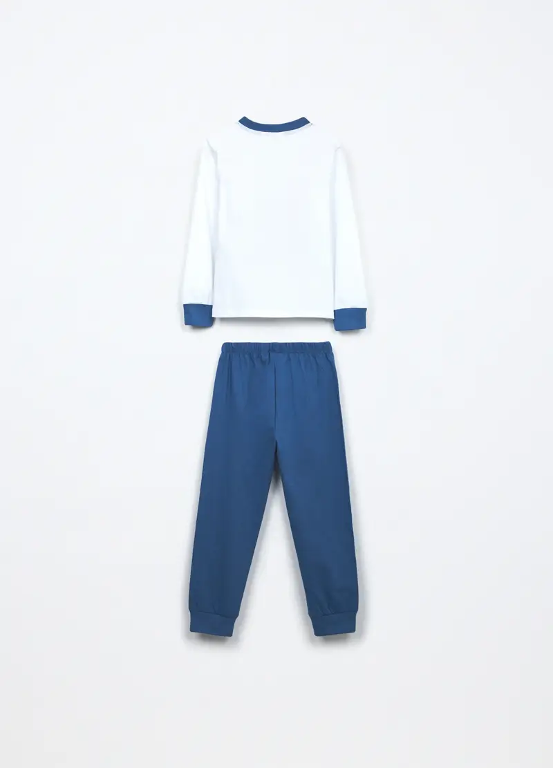 Set Pigiama Lungo In Jersey Di Puro Cotone Bambino, Bianco/Blu miniatura 2