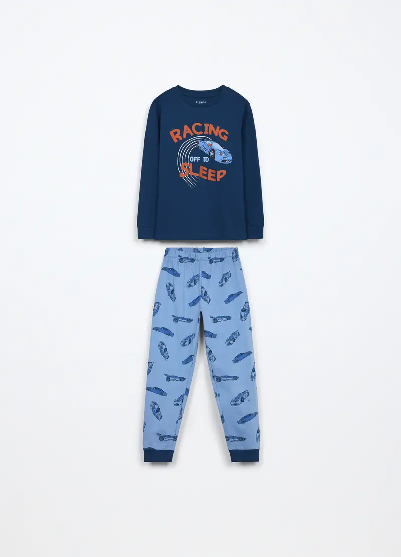 Set Pigiama Lungo In Jersey Di Puro Cotone Bambino, Blu chiaro