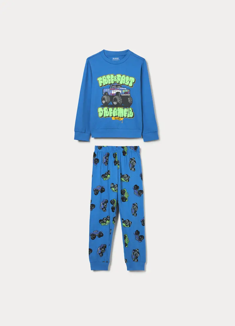 Set Pigiama Lungo In Jersey Di Puro Cotone Bambino, Blu elettrico