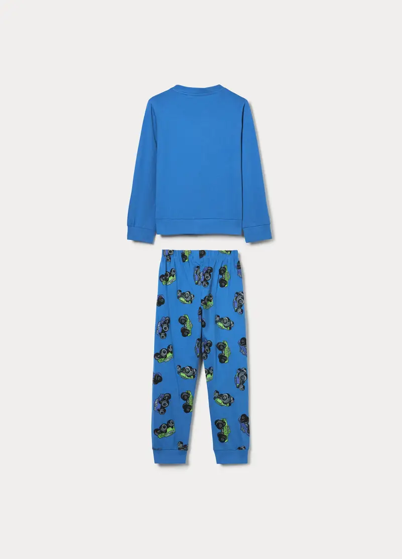 Set Pigiama Lungo In Jersey Di Puro Cotone Bambino, Blu elettrico miniatura 2