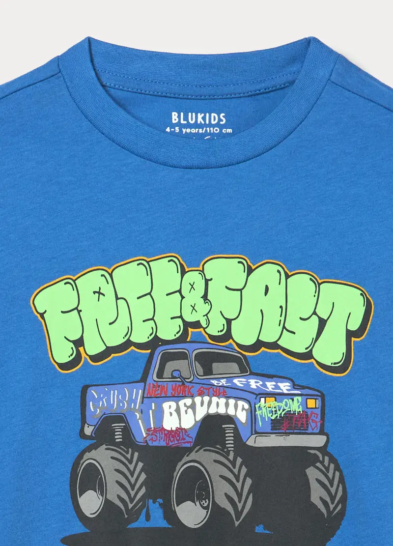 Set Pigiama Lungo In Jersey Di Puro Cotone Bambino, Blu elettrico miniatura 3