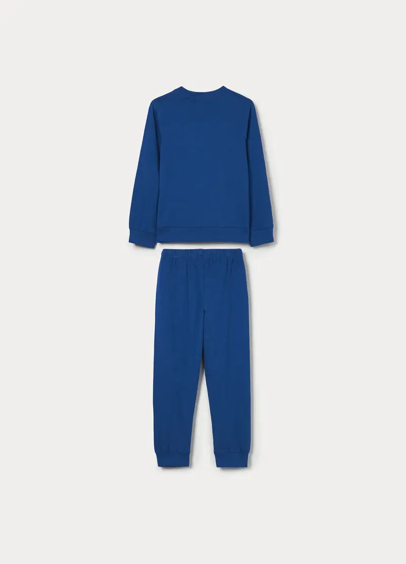 Set Pigiama Lungo In Jersey Di Puro Cotone Bambino, Blu scuro miniatura 2