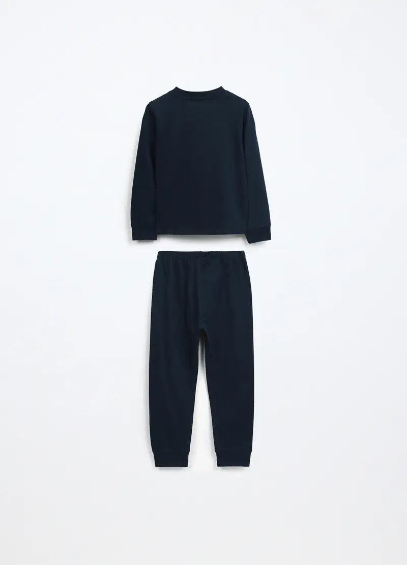 Set Pigiama Lungo In Jersey Di Puro Cotone Bambino, Nero stampa 1 miniatura 2