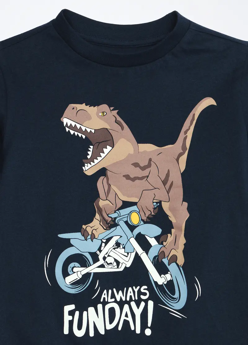 Set Pigiama Lungo In Jersey Di Puro Cotone Bambino, Nero stampa 1 miniatura 3