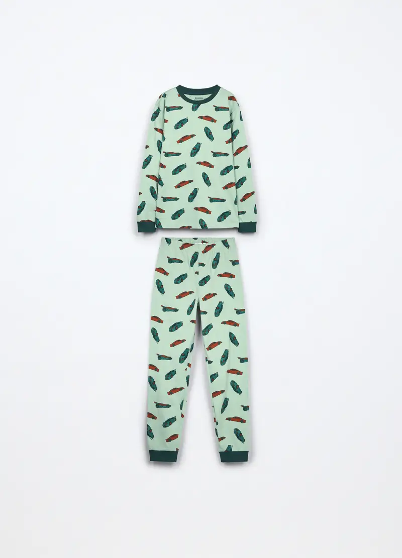 Set Pigiama Lungo In Jersey Di Puro Cotone Bambino, Verde acqua