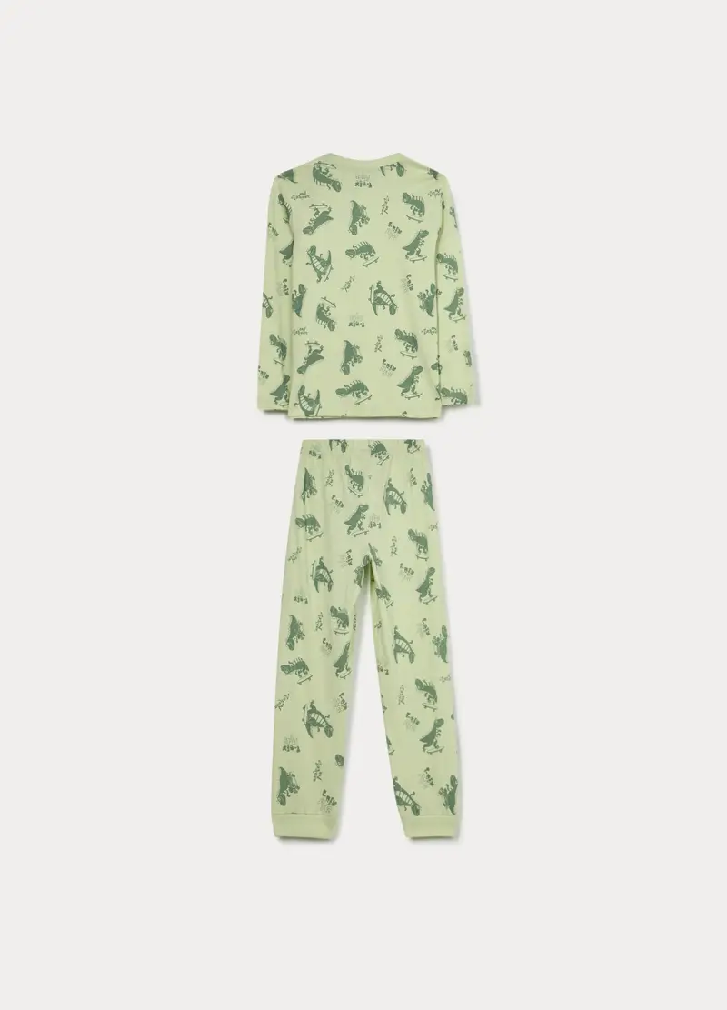 Set Pigiama Lungo In Jersey Di Puro Cotone Bambino, Verde chiaro miniatura 2