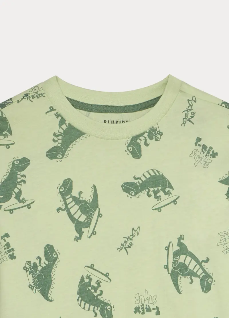 Set Pigiama Lungo In Jersey Di Puro Cotone Bambino, Verde chiaro miniatura 3