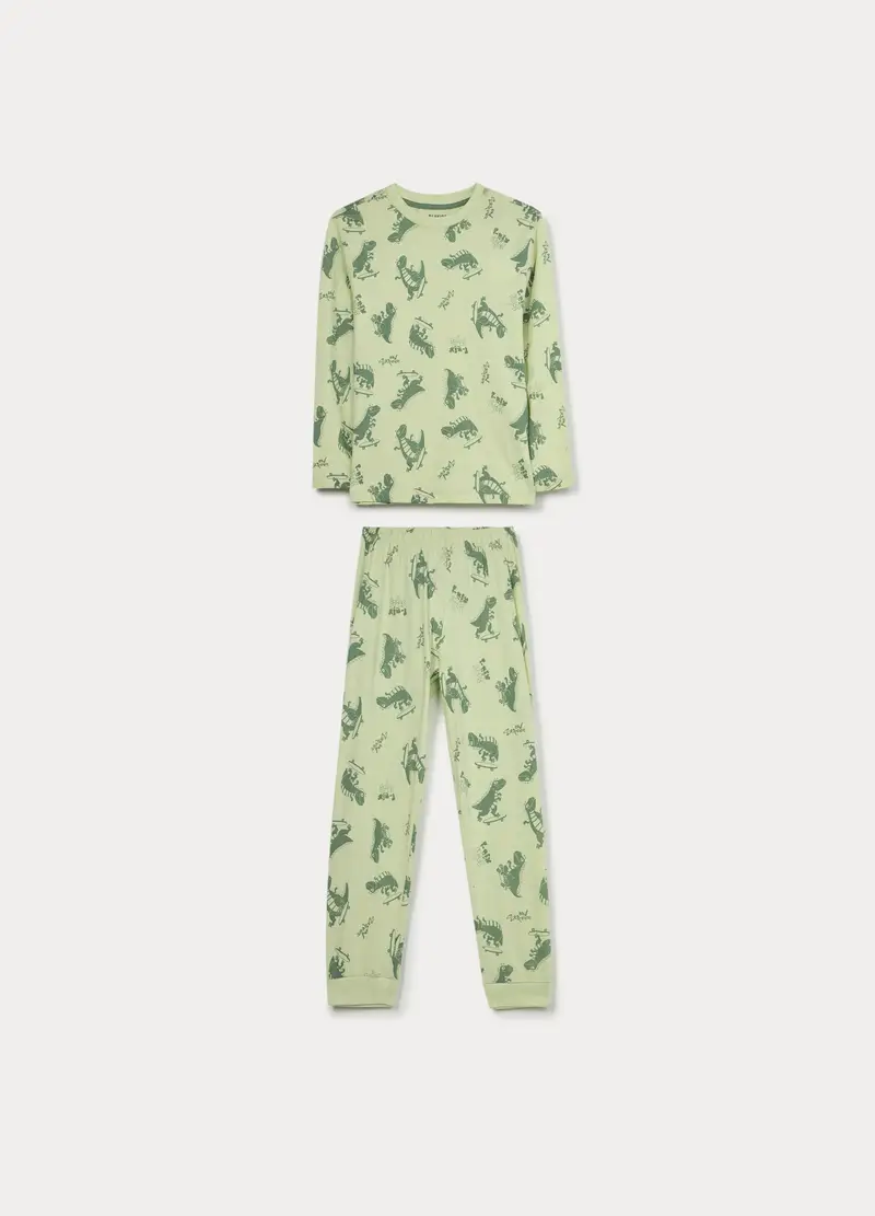 Set Pigiama Lungo In Jersey Di Puro Cotone Bambino, Verde chiaro