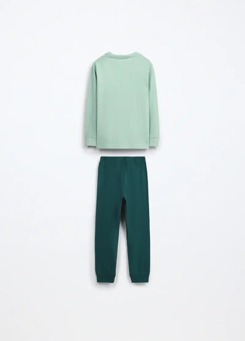 Set Pigiama Lungo In Jersey Di Puro Cotone Bambino, Verde scuro miniatura 2